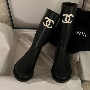 CHANEL Black and White Winter Boots